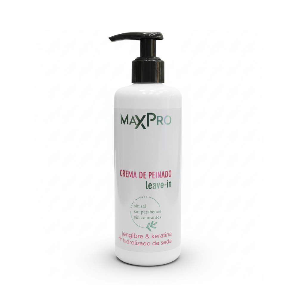 MAXPRO Crema de Peinar 300 ml – Leave In Conditioner sin sal, sulfatos ni parabenos con proteínas y aceites nutritivos para hidratar, reparar y proteger el cabello dañado