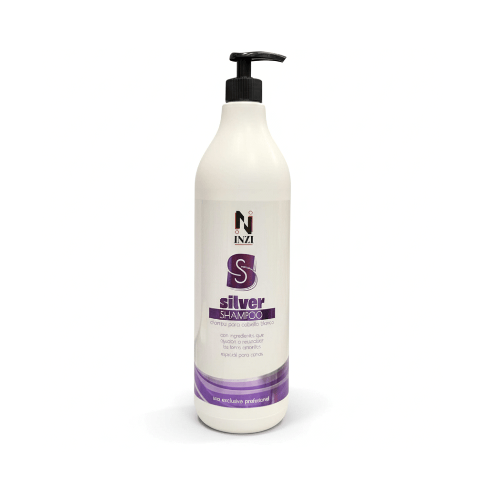 INZI No Yellow Shampoo 1000 ml – Blue toner with violet pigments to neutralize yellow and orange tones in blonde, bleached, gray or highlighted hair